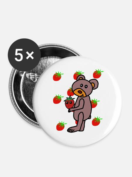 Teddy Teddybär Erdbeere Erdbeeren Kind - Buttons groß 56 mm (5er Pack) - Weiß