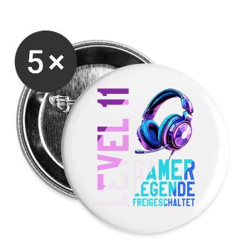 11. Geburtstag Junge Mädchen Gaming Level 11 Jahre - Buttons groß 56 mm (5er Pack) - Weiß - Vorne