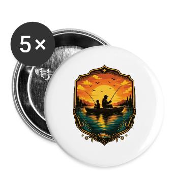 Angeln Vater Kind Sonnenuntergang Shirt - Buttons groß 56 mm (5er Pack) - Weiß - Vorne