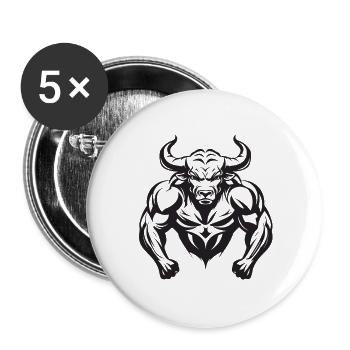 Bulle Stier Bodybuilding - Buttons groß 56 mm (5er Pack) - Weiß - Vorne