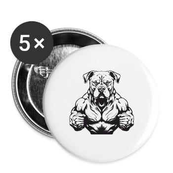 Hund Beast Muskeln - Buttons groß 56 mm (5er Pack) - Weiß - Vorne