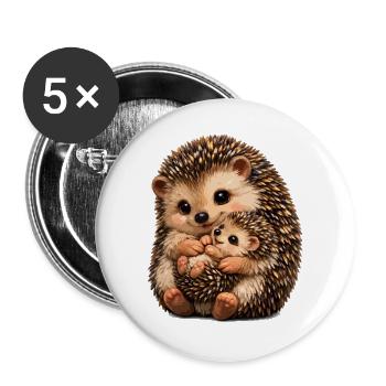Umarmungsillustration von Mutter und Baby Igel - Buttons groß 56 mm (5er Pack) - Weiß - Vorne