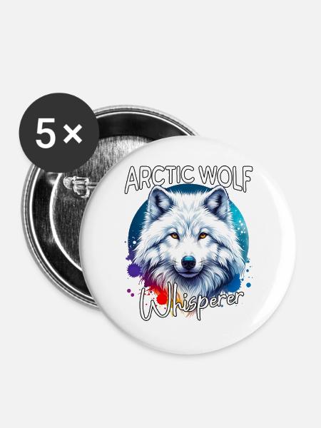 Polarwolf Flüsterer - Buttons groß 56 mm (5er Pack) - Weiß
