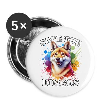 Australischer Wildhund Save Dingo - Buttons groß 56 mm (5er Pack) - Weiß - Vorne
