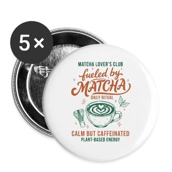 Matcha Lovers Club Angetrieben von Matcha Ruhe Aber - Buttons groß 56 mm (5er Pack) - Weiß - Vorne
