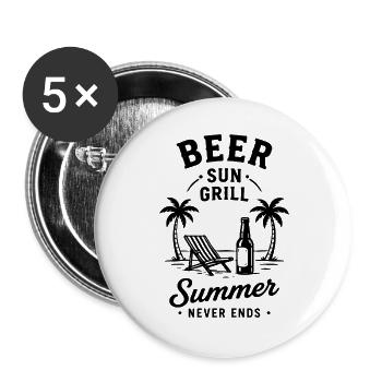 BEER SUN GRILL SUMMER NEVER ENDS Urlaub - Buttons groß 56 mm (5er Pack) - Weiß - Vorne