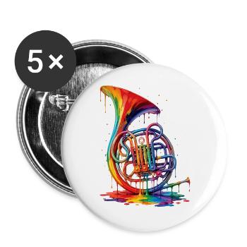 Waldhorn mit tropfender Farbe - Buttons groß 56 mm (5er Pack) - Weiß - Vorne