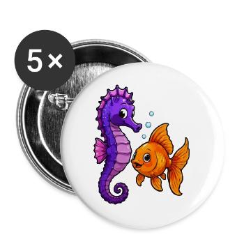 Seahorse meets goldfish friendship - Buttons large 2.2''/56 mm (5-pack) - white - Front