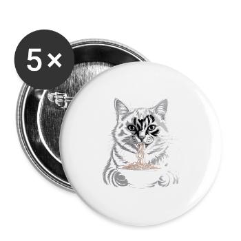 Cat Eats Ramen - Buttons large 2.2''/56 mm (5-pack) - white - Front