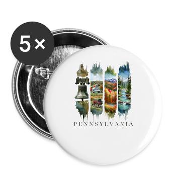 Pennsylvania Travel – Liberty Bell & Autumn Spirit - Buttons groß 56 mm (5er Pack) - Weiß - Vorne