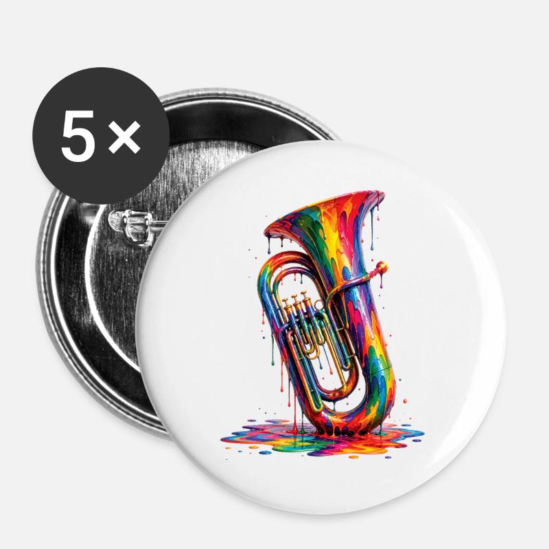 Tuba mit tropfender Farbe - Buttons groß 56 mm (5er Pack) - Weiß