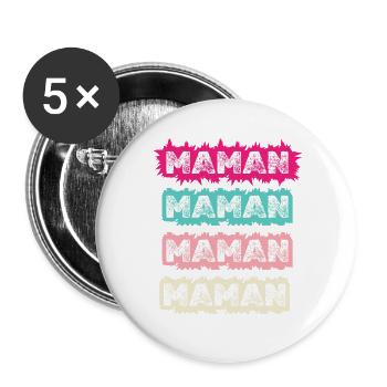 Maman Vintage Coloré – Design Pop Rétro pour Mère - Lot de 5 grands badges (56 mm) - blanc - Devant