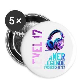 17. Geburtstag Junge Mädchen Gaming Level 17 Jahre - Buttons groß 56 mm (5er Pack) - Weiß - Vorne
