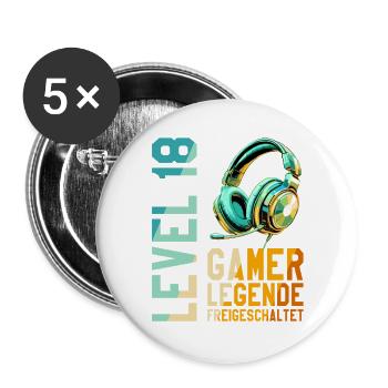 18. Geburtstag Junge Mädchen Gaming Level 18 Jahre - Buttons groß 56 mm (5er Pack) - Weiß - Vorne