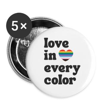 Love in every Color Pride LGBTQIA Regenbogen Herz - Buttons groß 56 mm (5er Pack) - Weiß - Vorne