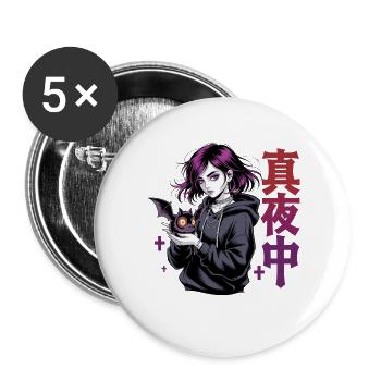 真夜中 Fille d’anime gothique Midnight Bat Gothic - Lot de 5 grands badges (56 mm) - blanc - Devant