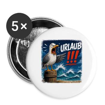 Urlaub!!! Sturm am Meer - Buttons groß 56 mm (5er Pack) - Weiß - Vorne