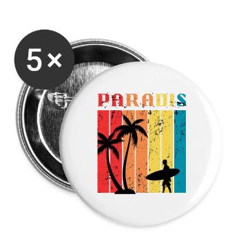 Paradise Surf été | Surf & Beach Retro Vintage - Lot de 5 grands badges (56 mm) - blanc - Devant