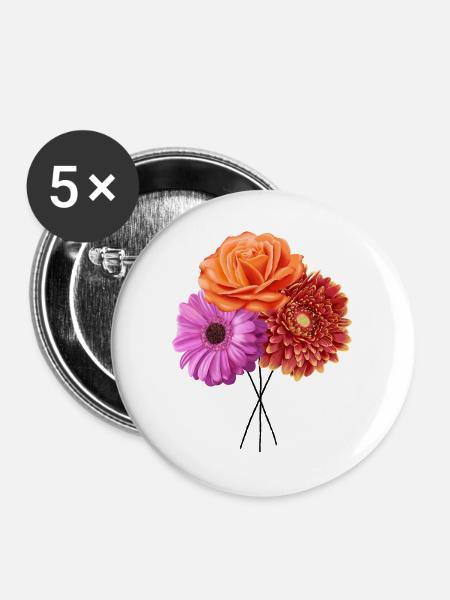 Blüten Trio Farbmelodie - Buttons groß 56 mm (5er Pack) - Weiß