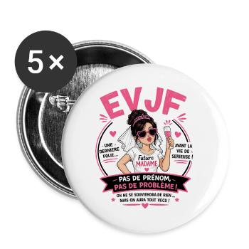 EVJF Future Madame  - Lot de 5 grands badges (56 mm) - blanc - Devant