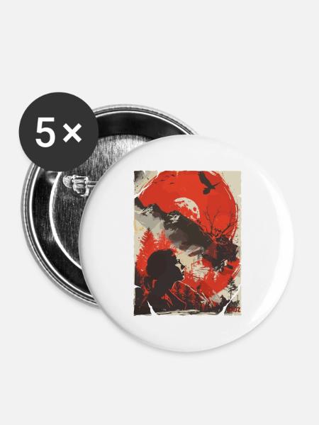 Red Moon Wilderness Silhouette - Buttons groß 56 mm (5er Pack) - Weiß