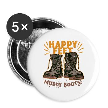 Wandertag Wandern Happy Feet Muddy Boots - Buttons groß 56 mm (5er Pack) - Weiß - Vorne