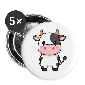 niedliche Kawaii Kuh Rind Geschenk Bauern - Buttons groß 56 mm (5er Pack) - Weiß - Vorne