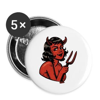 Pinup du Diable en rouge demi-teint - Lot de 5 grands badges (56 mm) - blanc - Devant