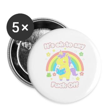 Einhorn-Lesung unter dem Regenbogen - Buttons groß 56 mm (5er Pack) - Weiß - Vorne
