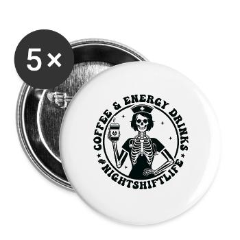 Skelett Barista mit Kaffee & Energy Nachtschicht - Buttons groß 56 mm (5er Pack) - Weiß - Vorne