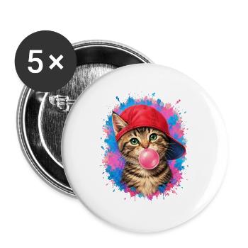 Cool cat with cap and chewing gum - Buttons large 2.2''/56 mm (5-pack) - white - Front