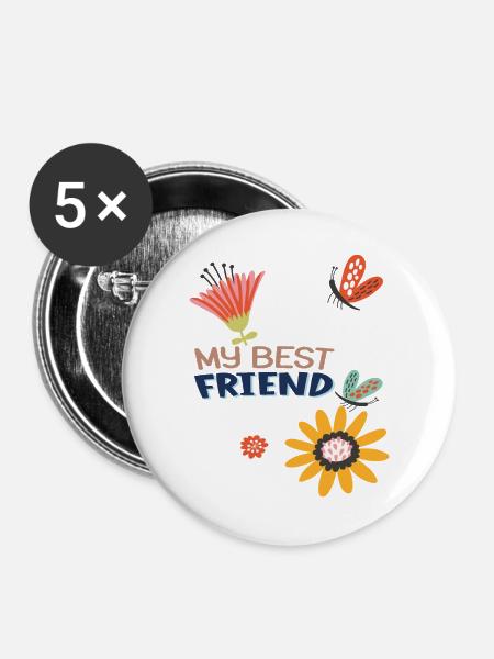 Beste Freunde - Buttons groß 56 mm (5er Pack) - Weiß