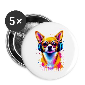 Chien chihuahua avec un casque - Lot de 5 grands badges (56 mm) - blanc - Devant