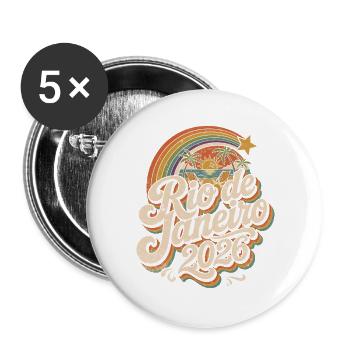 Rio 2026 Retro-Logo - Buttons groß 56 mm (5er Pack) - Weiß - Vorne