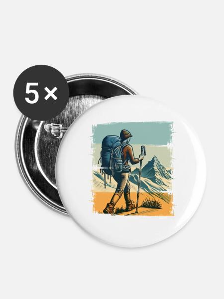 Wandern - Buttons groß 56 mm (5er Pack) - Weiß