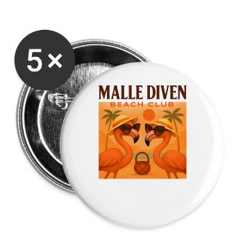 Malle Diven Beach Club Flamingo Mallorca Party - Buttons groß 56 mm (5er Pack) - Weiß - Vorne