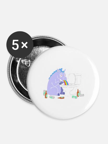 Klo Regenbogen Einhorn - Buttons groß 56 mm (5er Pack) - Weiß