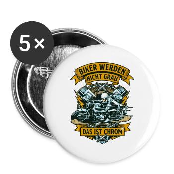 Biker werden nicht grau das ist Chrom Motorrad - Buttons groß 56 mm (5er Pack) - Weiß - Vorne