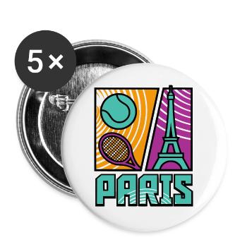 Maillot du tournoi de tennis de Paris, tennis rétro - Lot de 5 grands badges (56 mm) - blanc - Devant