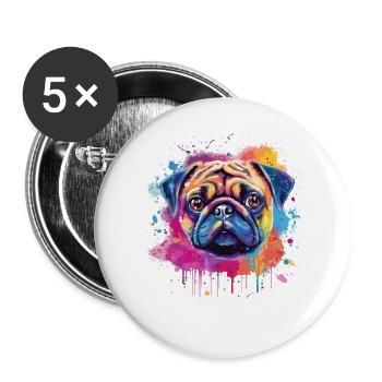 Vibrant Pug Splash Portrait - Buttons large 2.2''/56 mm (5-pack) - white - Front