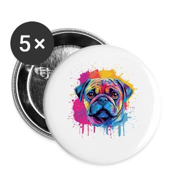 Color Splash Pug Porträt - Buttons groß 56 mm (5er Pack) - Weiß - Vorne