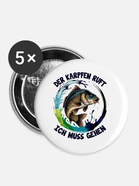 Karpfen ruft  - Buttons groß 56 mm (5er Pack) - Weiß