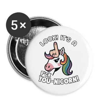 Freches Unicorn-Einhorn Spruch Fick dich - Buttons groß 56 mm (5er Pack) - Weiß - Vorne