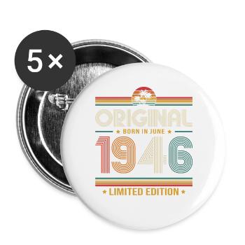 80th Birthday Gift Vintage June Vintage 1946 - Buttons large 2.2''/56 mm (5-pack) - white - Front
