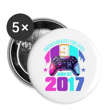 9. Geburtstag Junge Mädchen - Buttons groß 56 mm (5er Pack) - Weiß - Vorne