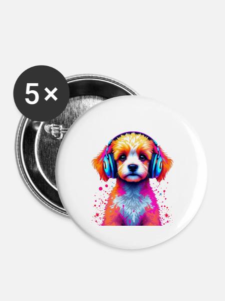 Pudel Kopfhörer - Buttons groß 56 mm (5er Pack) - Weiß