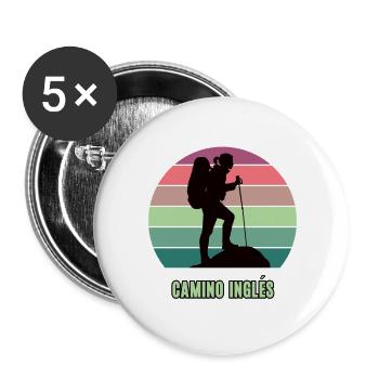 Camino Inglés Pilgern Pilgerreise Wander Jakobsweg - Buttons groß 56 mm (5er Pack) - Weiß - Vorne