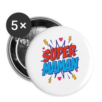 Super Maman - Lot de 5 grands badges (56 mm) - blanc - Devant