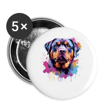 Rottweiler Colorful Splash Art Dog - Buttons large 2.2''/56 mm (5-pack) - white - Front