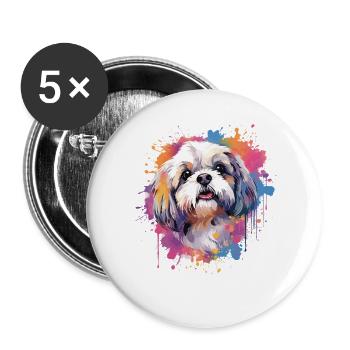 Chien Shih Tzu Art Coloré - Lot de 5 grands badges (56 mm) - blanc - Devant
